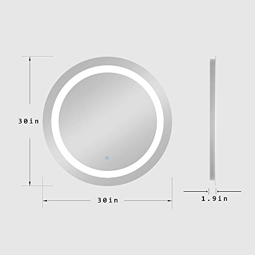 Mirplus 30 Inch Round Led Bathroom Mirror For Wall,Vanity Mirror With Lights,Adjustable Brightness Makeup Mirror For Bedroom,Waterproof - Anti-Fog Bathroom Wall Mirror,Touch Led 30" Round Mirror #TOP6