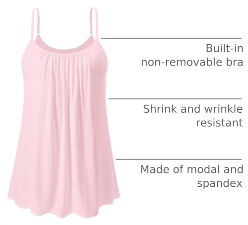 Image of Air Curvey Camisole for Women Bulid in Bra Casual Flowy Cami Adjustable Spaghetti Strap Tank Top Pleated Loose Fit S-XXXXL