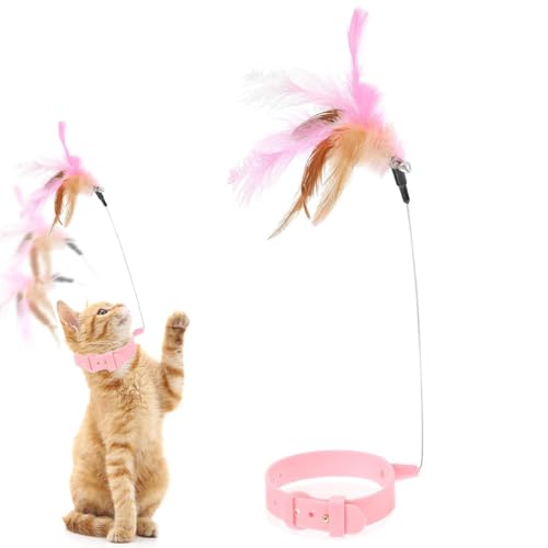 Image of Qpets Cat Toys, Cat Feather Collar with Teasing Toy, Adjustable Cat Collar Stylish Design Cat Interactive Toys, Elastic Toys for Kittens Funny Cat Playing Toys for Indoor (1Pcs, 20-32CM)