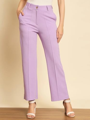 Women’s Regular Fit Comfort Solid Purple Trousers – Versatile Office & Casual Wear Pants3
