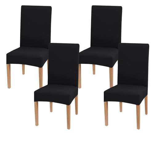 WenYa Stretch Chair Covers for Dining Room High Back Removable and Washable Full Wrap Elastic Cover for Hotel Wedding Kitchen (4 Black)