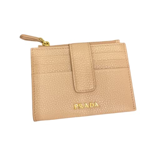 Prada Womens Vitello Grain Cipria Beige Leather Zip Top Card Wallet 1Mc026 #TOP9