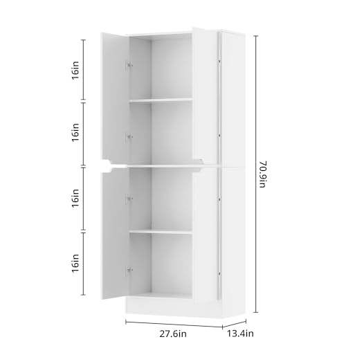 71-Tall-Kitchen-Pantry-Cabinet-4-Doors-Freestanding-Cupboard-Cabinet-Larder-Cupboard-with-Adjustable-Shelves-Kitchen-Hutch-Cabinet-for-Kitchen-Dining-Room-White 71 Tall Kitchen Pantry Cabinet 4 Doors Freestanding Cupboard Cabinet Larder Cupboard with Adjustable Shelves Kitchen Hutch Cabinet for Kitchen Dining Room White