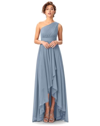 One Shoulder Bridesmaid Dresses for Women High Low Chiffon Ruched Formal Evening Party Prom Gowns with Pockets3