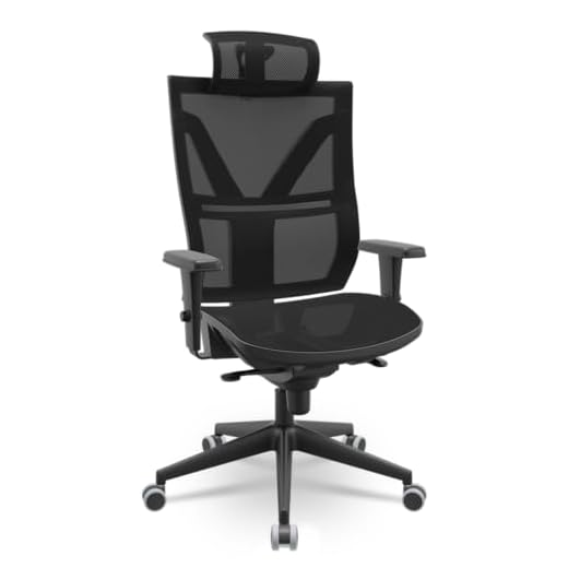 Cadeira Escritório Presidente Giratória Darix Plaxmetal NR17 em Tela Preta