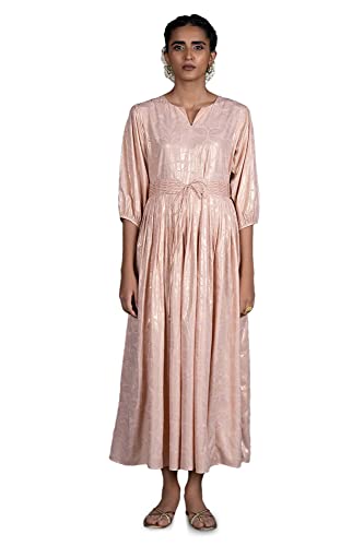 Image of W for Woman Women Light Foil Printed Pleated Maxi Dress with Belt