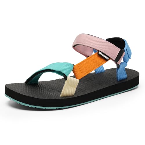 WateLves Leichte Damen-Sandalen | Bunte Nylon-Bandschlaufen aus EVA, schnelltrocknend & rutschfest, perfekt für Strand, Pool, Urlaub & Alltag,Grün,40 EU