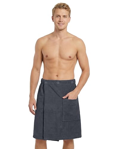 LAYNENBURG Premium Saunakilt Herren mit Knopfverschluss - 100 % Baumwolle – Öko-Tex 100 - Männer Saunatuch - Frottee Sauna-Handtuch, Kilt Gummizug für Wellness, Spa & Sauna (M-XL anthrazit)