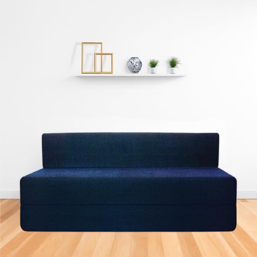 Image of CELLBELL Comfy Sofa Cum Bed 5x6.5 Feet | Foldable Dual Use Couch Bed with Soft Cushions, Washable Fabric Cover & Sturdy Frame | Space Saving Modern Design for Living Room, Bedroom Use (Navy Blue)