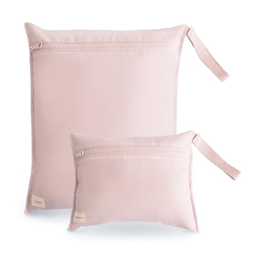 Image of mushie Water Resistant Wet Bags | Large & Small Reusable Storage Bag for Baby Items and Travel | Zippered Pockets with Handle | Machine Washable, Set of 2 (Blush)
