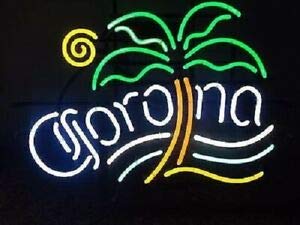 HOLTEEZ Beer Bar Corona Palm Tree Sun Neon Lamp Sign 17inx14in Bar Light Glass Artwork Decor Beer