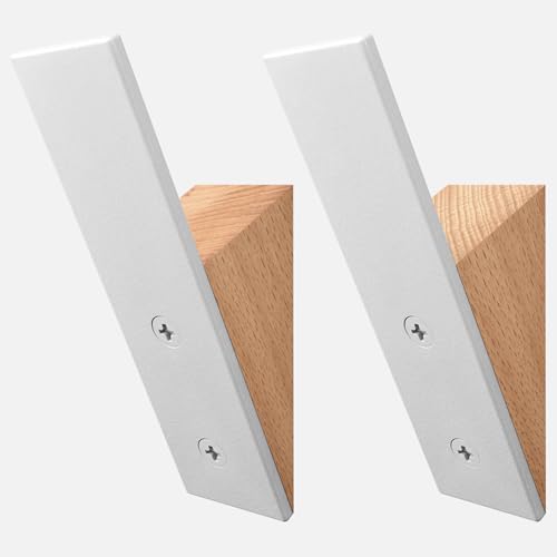 Homeforia Beech Wood Coat Hooks, High End Beech Wood & White Metal Wall Mounted Clothing Hooks, Mid-Century Modern Coat Hooks, Heavy Duty Wooden Hooks for Hanging Coats, Hats, Towels & More, Set of 2