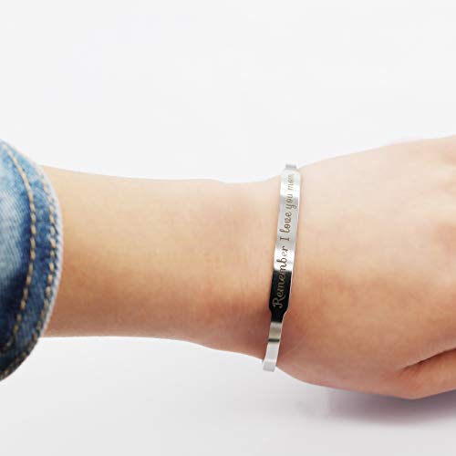 Image of Uloveido Charm Comfort Fit Stainless Steel Bangle Remember I Love You Mom Initial Cuff Bracelet Mother Day Mother's Gifts Y458