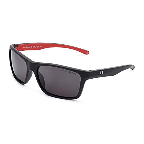 CLANDESTINE - Gafas de Sol Unisex - Modelo Square - Color Negro y Rojo Mate - Cristales de Nylon de Color Negro con Filtro HD - Protección UV 400-146 x 45 mm