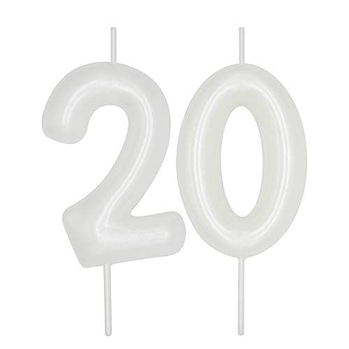 DERVENTA White Number 20 Candle 2.36 Inch Party Cake Decoration