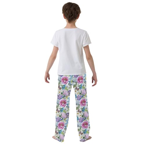Butterfly Bird Spring Flowers Boys Long Pants Soft Trousers Elastic Waist Kids Lounge Bottoms with Pockets S-XL3