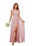 Clothfun Pleated One Shoulder Chiffon Bridesmaid Dress Long Empire Waist Formal Gown for Women 2026 Plus Dusty Rose Elegant Maxi Dresses 12