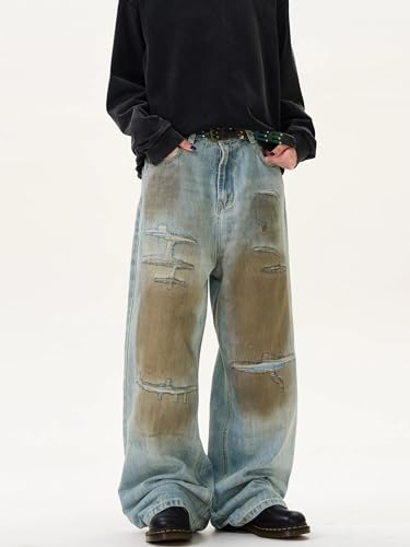 GUOYUXIAO Men's Jeans Retro Denim Pants Distressed High-Street Trouser for Men3