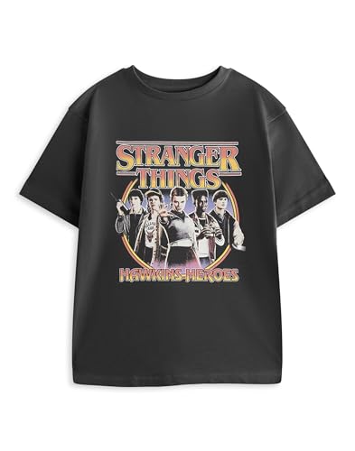 Stranger Things T-Shirt for Kids | Options for Boys and Girls | Hellfire Club Hawkins Heroes Demogorgon Hawkins Tigers The Upside Down Eleven | Netflix Merchandise Charcoal