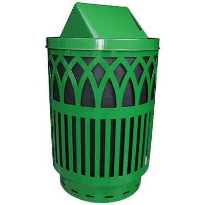 Cottington Round 40 Gallon Commercial Trash Can | Steel Outdoor Industrial Trash Can with Rain Cap | Great for Outdoor Public Spaces - Black