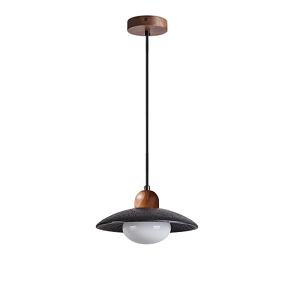 ITOSUI 9.8" Wabi-sabi Pendant Light, Ceiling Light Zen Lava Stone and Wood Minimalist Japanese Style Chandelier, for Bedroom Dining Room Kitchen Island Hanging Lamp
