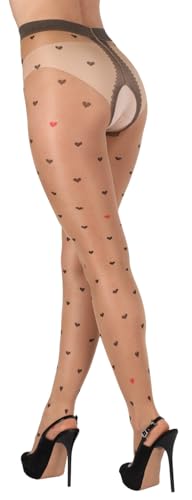 BANANALU Collants ouverts avec ouverture entrejambe et cœurs 20 deniers, L