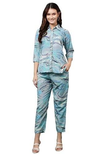 Image of JUSTHER Women's Co-ord Set | Shirt Top & Bottom Pant | Stylish Matching Set | Comfortable Fit Wear | Trendy Look Styling | Easy Movement | Perfect for Casual