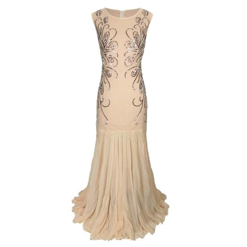 Vestido de gasa con lentejuelas para carnaval, vestido largo, vestido de novia, corte ajustado, falda, beige, M