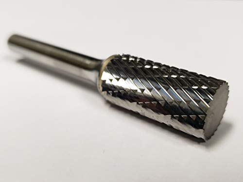 1/2" Cut Diam, 1" Cut Length, 1/4" Shank Diam, Cylinder, Single Cut Burr Carbide, Flat End, 3" OAL, Industry Spec SA-5