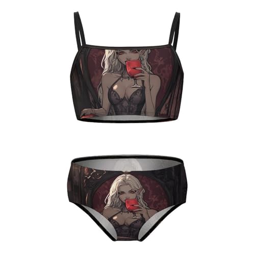 Vampire Pinup Girls Swimsuits Two Piece Bikini Sets Beach Sport Swimwear Bathing Suit
