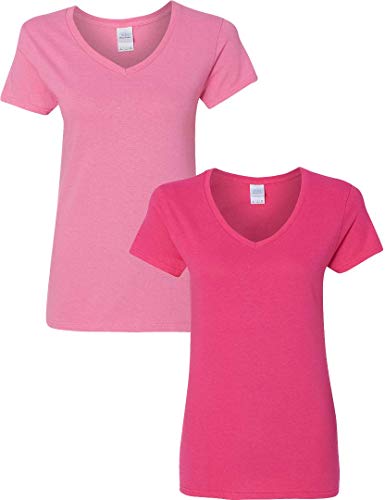 Gildan T-shirt femme col V coton lourd 2 unités PMD azalée/héliconie