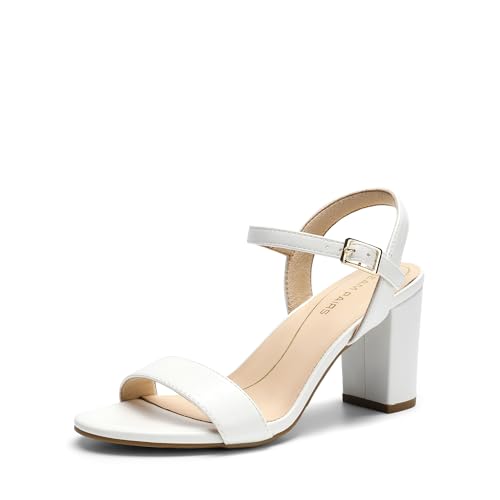 DREAM PAIRS Women's Chunky Heels Block Round Open Toe Ankle Strap Heel Fashion Wedding Party Comfort Dress Sandals Shoes,Size 7,White,DWUMHS2528