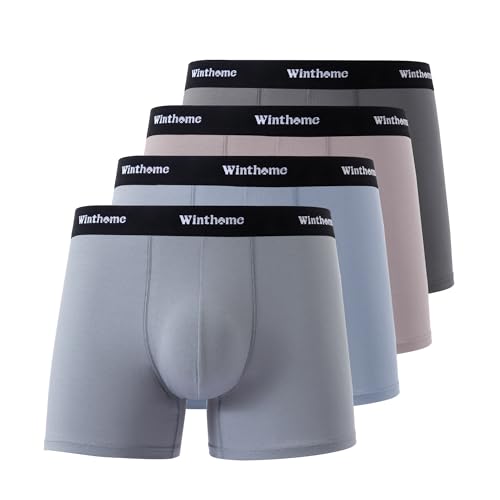 Winthome Calzoncillos Hombre Boxer Algodon (Lote de 4)   Boxers para Hombres Transpirable Cómodo, Ropa Interior Hombre Suave y Duradero, con Elástico, Etiqueta Sin Costuras (S 2XL)