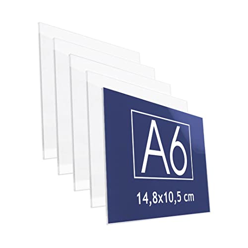 Danieli Store - Soporte de Pared de Metacrilato A6 Horizontal para Carteles. Expositor con Adhesivo Doble Cara para Pared y Cristal. Soporte de Acrílico Transparente para Avisos (5 unidades)