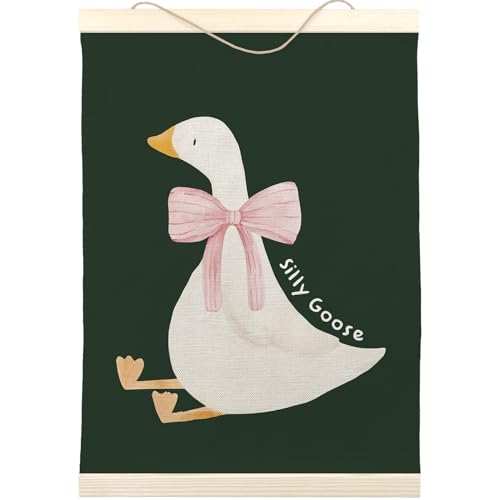 Image of LKETW Silly Goose Wall Art - Goose Nursery Decor Poster Hanger Frame 12x16 inch, Goose Gifts, Cute Goose Wall Art for Room, Bow Goose Hanging Banner Decor for Dorm Bedroom