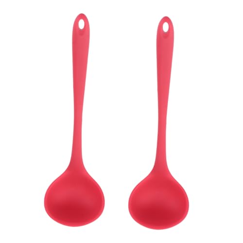 SOLUSTRE 2 Pcs Food Grade Silicone Soup Spoons Long Handle Hot Pot Serving Utensils for Red for Soups Noodles and Milk Powder Easy Storage and