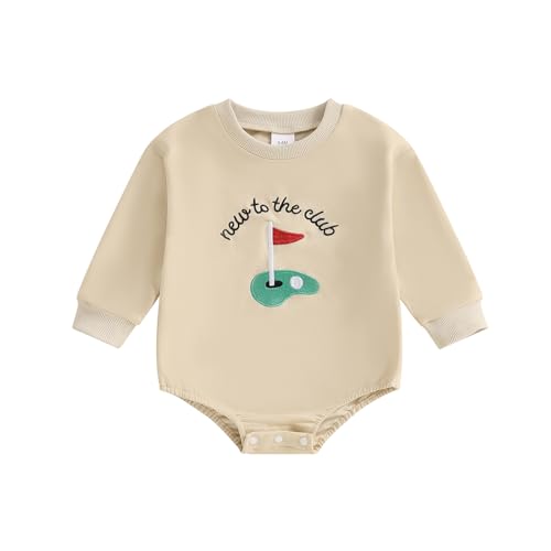 Baby Boy Girl Golf Outfit Long Sleeve New to the Golf Club Bubble Romper Fall Winter Baby Shower Photoshoots Outfit