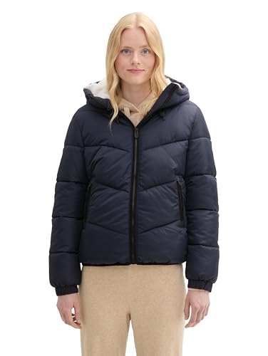 TOM TAILOR Denim Damen 1042887 Puffer Jacke mit Kapuze, 10668-Sky Captain Blue, XL