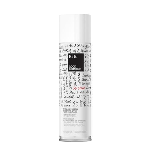 IGK Good Behavior Smoothing Spray 12 oz | Anti-Frizz Heat Protectant with 450°F Protection | Keratin-Like Finish for Sleek, Shiny Hair | Lightweight, Vegan & Color Safe