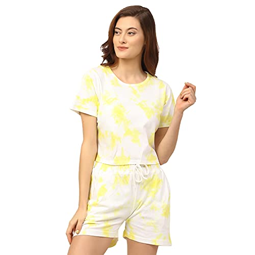 Image of Rigo Printed Waffle Knit Tie & Dye Top and Shorts Co-ord Set for Women | Half Sleeves & Sleeveless Co-ords Set for Women | Stylish Dresses for Women | Night Wear, Beach Wear, Vacation Wear Outfit