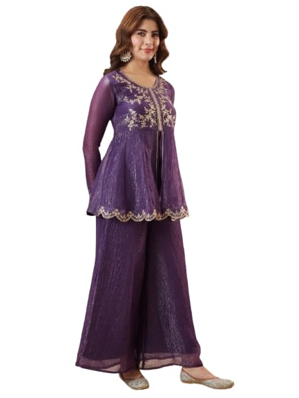 Designer Kurta Palazzo Set for Women – Crunchy Silk with Elegant Embroidery Work Ethnic Wear Kurta with Matching Palazzo | Traditional Outfit for Festive-image-0