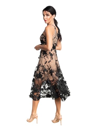 Image of Dress The Population Womens Audrey Spaghetti Strap Midi A-line 3D Floral Dress