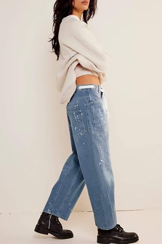 Top 12 Best Drawstring Jeans for Women Over 50 14 Cicy Bell Womens Baggy Barrel Horseshoe Jeans Wide Leg Drawstring Vintage Denim Pants with Front Pockets Light Blue