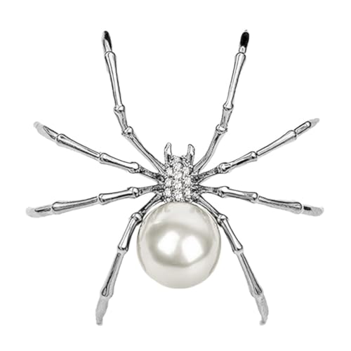 Image of Victorian Style Mother of Pearl Body and Micro Pave Spider Brooches Pins Silver Tone Goth Accessories Pins for Backpacks Aesthetic