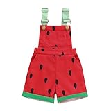Emmababy Toddler Watermelon Suspender Shorts Baby Girl Denim Romper Sleeveless Straps Jumpsuit Kids Wide Leg Jeans Overalls (Red, 18_months-24_months)
