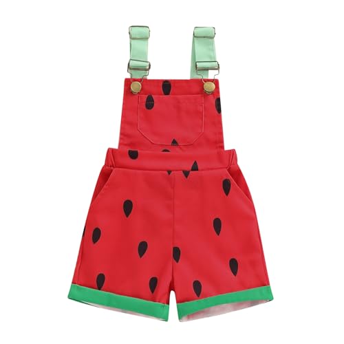Lefyira Toddler Girls Watermelon Romper Strawberry Overalls Shorts Kids Floral Suspender Jumpsuit Baby Summer Outfit 0-6T (15 Red 2-3 Years)
