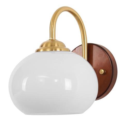 KCO Vintage Brass Gold Wall Sconce 7.1” White Milk Glass Globe Wall Light