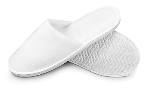 Spa Slippers for Women and Kids by Shangrila Spa Collection - Disposable Hotel Slippers for Women, Teens and Children. White Unisex Close Toed Spa Slippers in 2 sizes. Bulk 10 pack