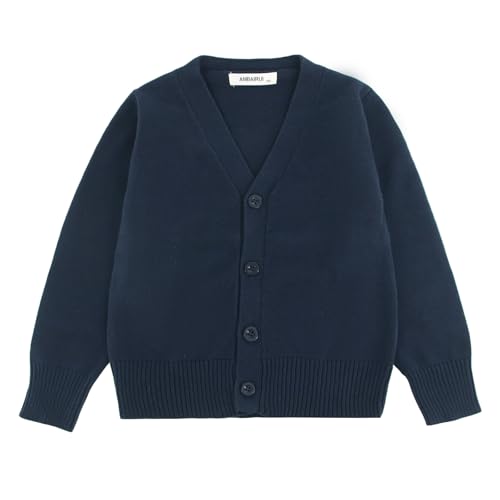 chickiddos Unisex Uniform Cardigan for Girls Boys, Button Down V-Neck Long Sleeve Cotton Sweaters for 5-14Y (US, Age, 5 Years, 6 Years, Navy)