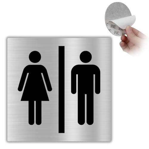 LEIASA | Panneau Autocollant Toilettes Homme et Femme - 10x10 cm - Épaisseur 0,8 mm - Aluminium - Panneau WC Unisexe - Signal Toilettes Unisexe - Toilettes Mixtes (Salle de bains femme homme)